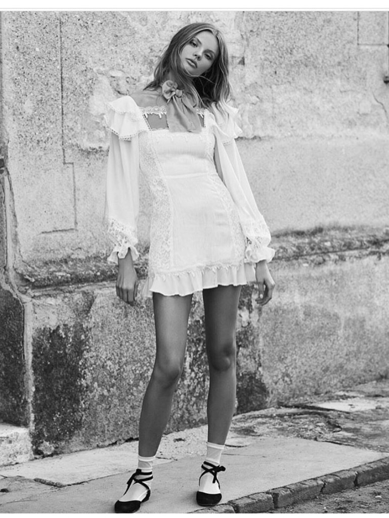 For Love & Lemons White Lace Mini Dress Silk Blend Romantic Ruffle M